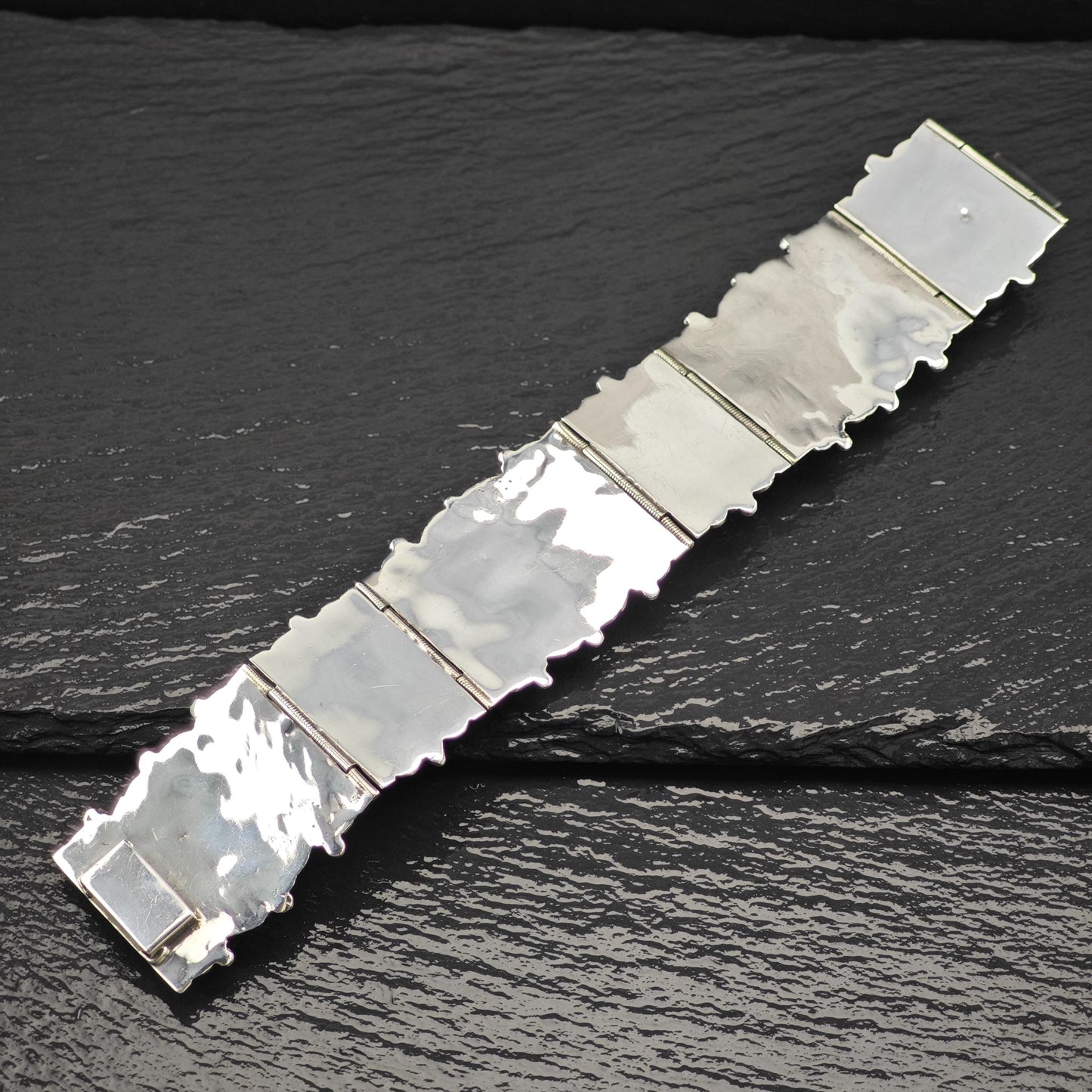 Carved Face Green Onyx Panel Bracelet Sterling Silver Size 7"