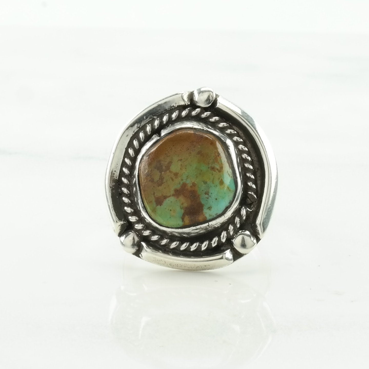 Southwest Silver Ring Turquoise Rope Details Sterling Green Size 6