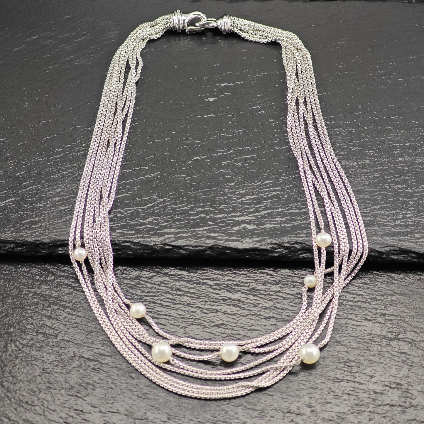 David Yurman Multi-Strand 18" Pearl Necklace Sterling Silver