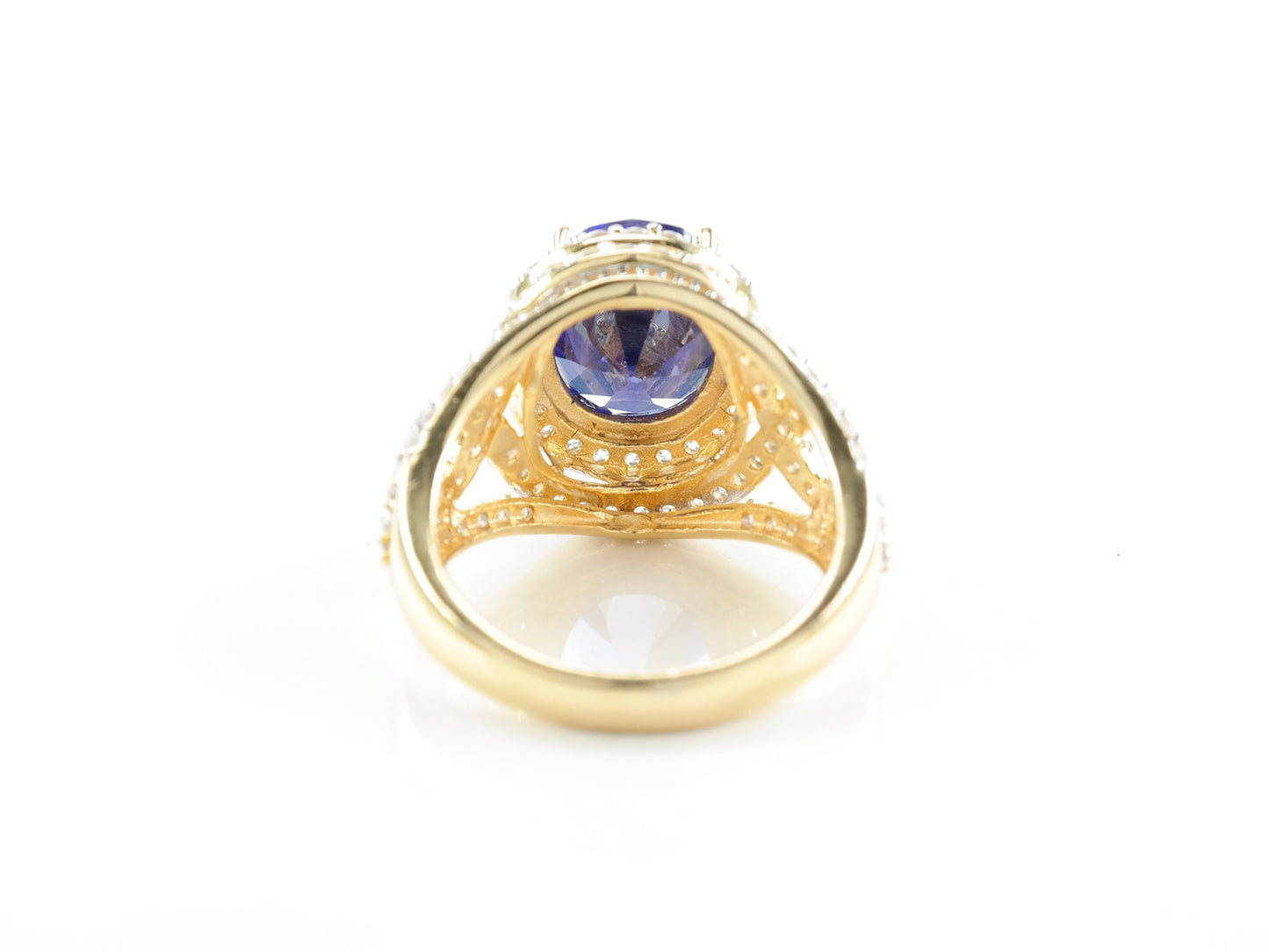 Sterling Silver Ring Blue CZ Gold Plated Size 7