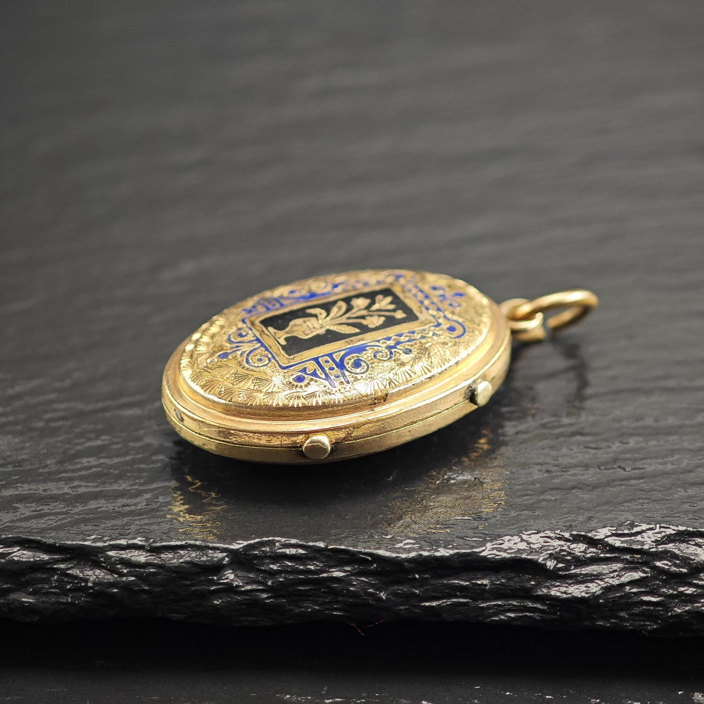 Antique Gold Filled Memorial Hair Locket Pendant Enamel, P3026