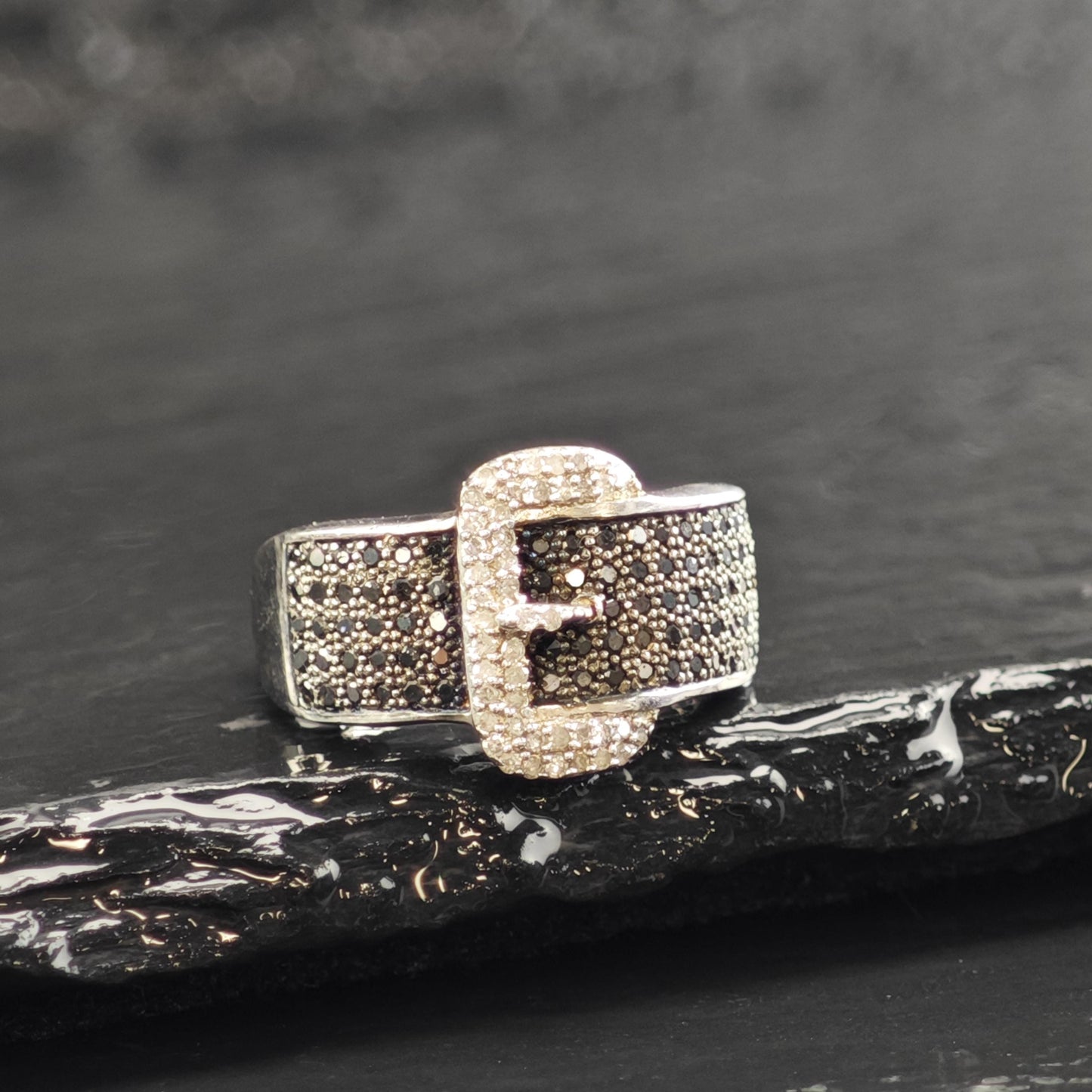 Multicolor Diamond Belt Buckle Sterling Silver Ring Sz 5 1/4 R6611