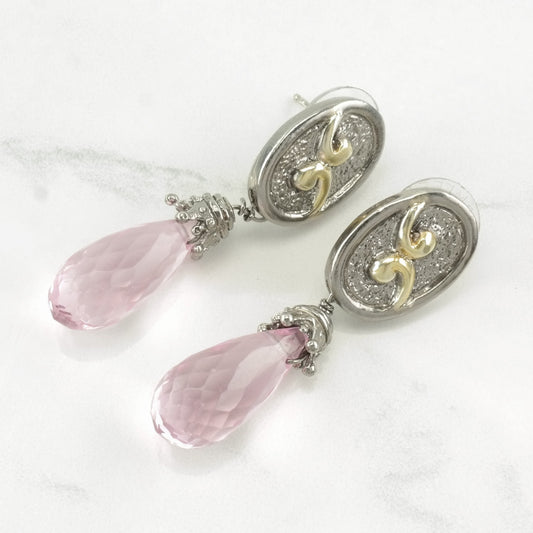 Sevan Sterling Silver Pink Stone Teardrop Earrings Stud/Dangle