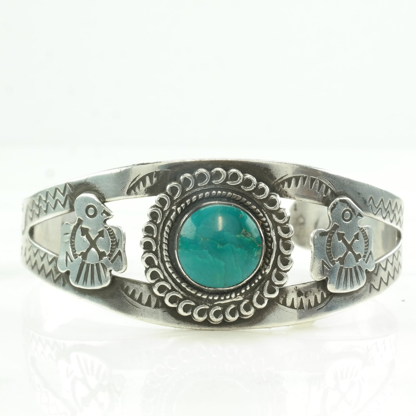 Fred Harvey Era Sterling Silver Cuff Bracelet | Turquoise Bird | Native American Jewelry