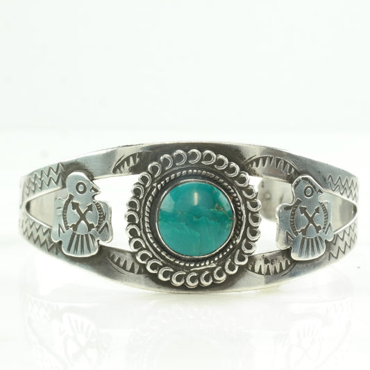 Fred Harvey Era Sterling Silver Cuff Bracelet | Turquoise Bird | Native American Jewelry