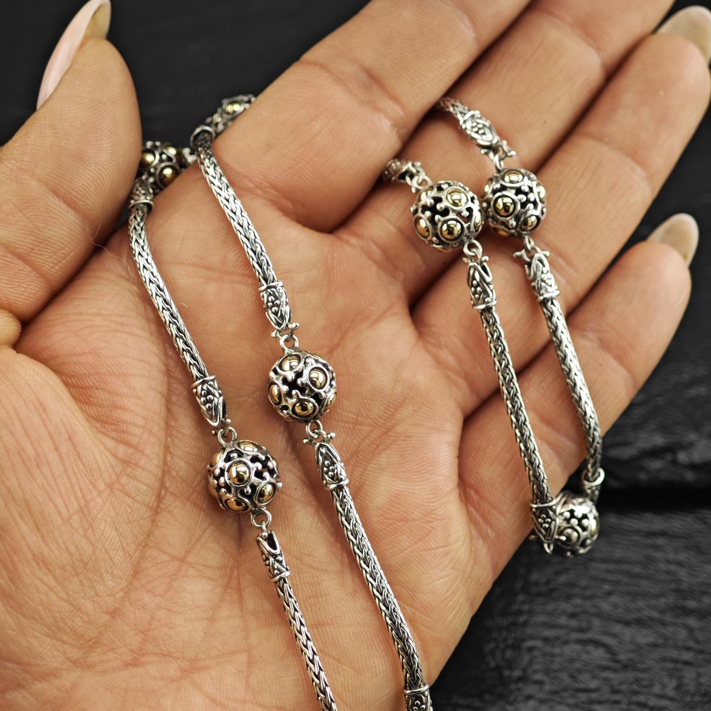 Vintage John Hardy 18k Gold Sterling Silver Ball Station Necklace Jaisalmer Design N2583