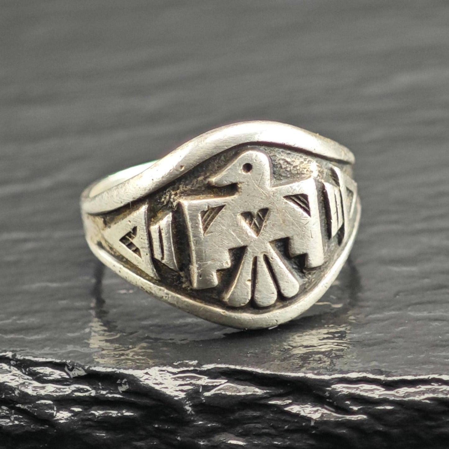 SW Bell Trading Post Thunderbird Overlay Sterling Silver Ring Sz 7 R6693
