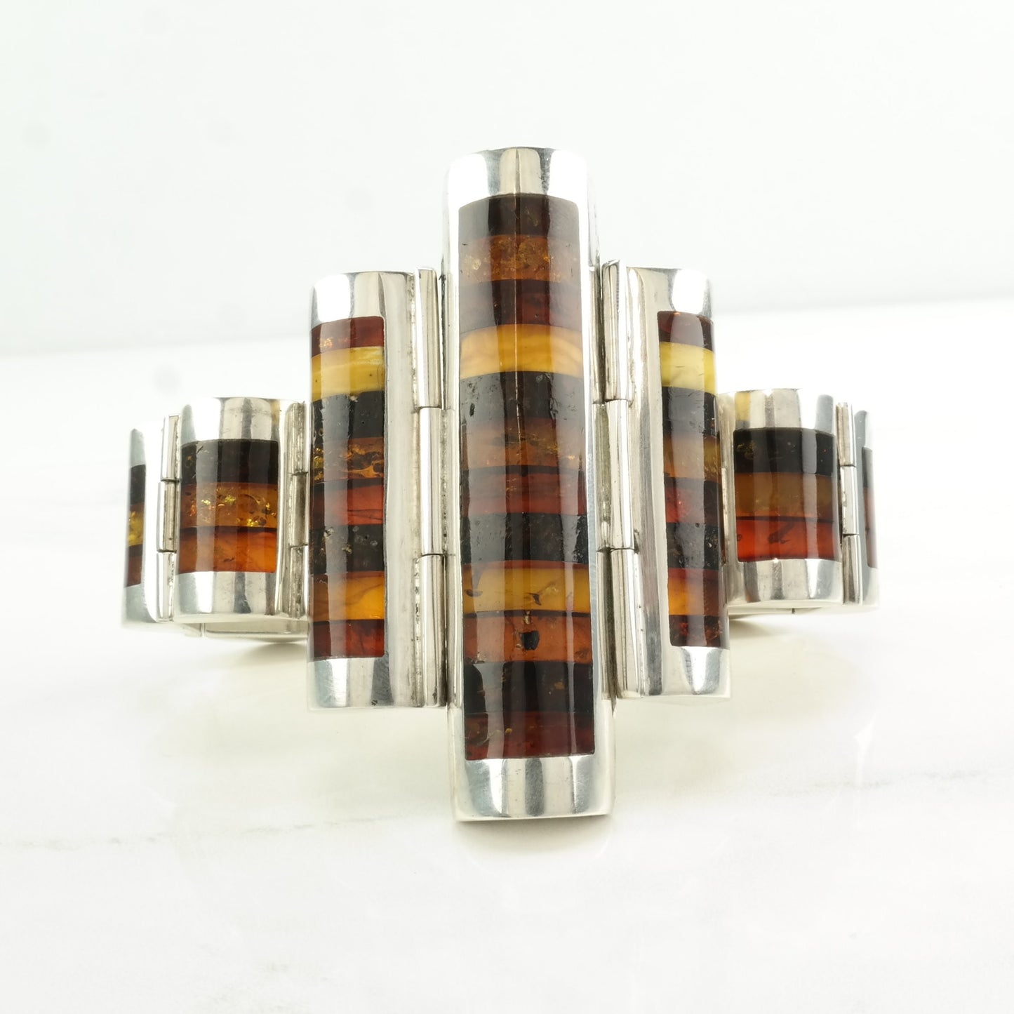 Vintage Modernist Amber Sterling Silver, Bracelet and Earring Set