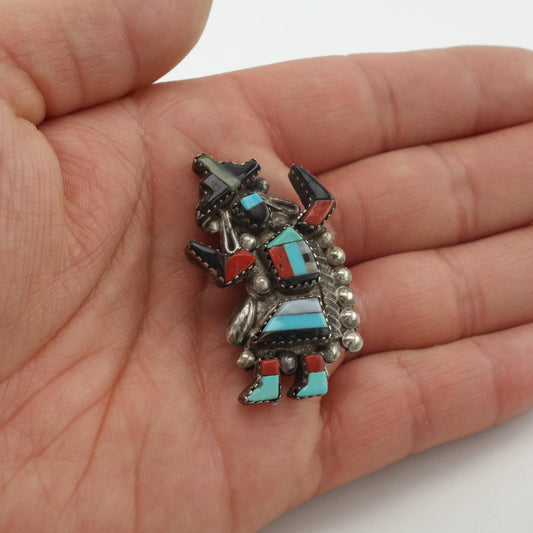 Zuni Kachina Inlay Brooch Pendant Sterling Silver Native American