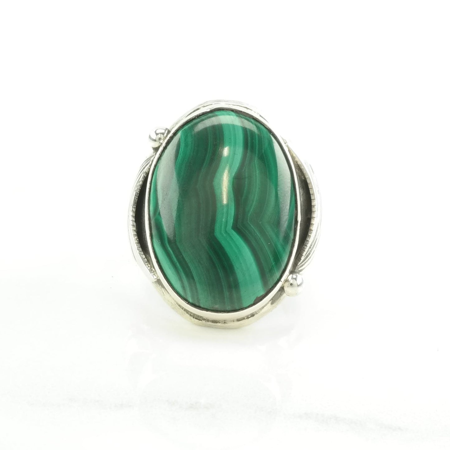 Large Silver Ring Malachite Leaf Sterling Green Size 9 1/2