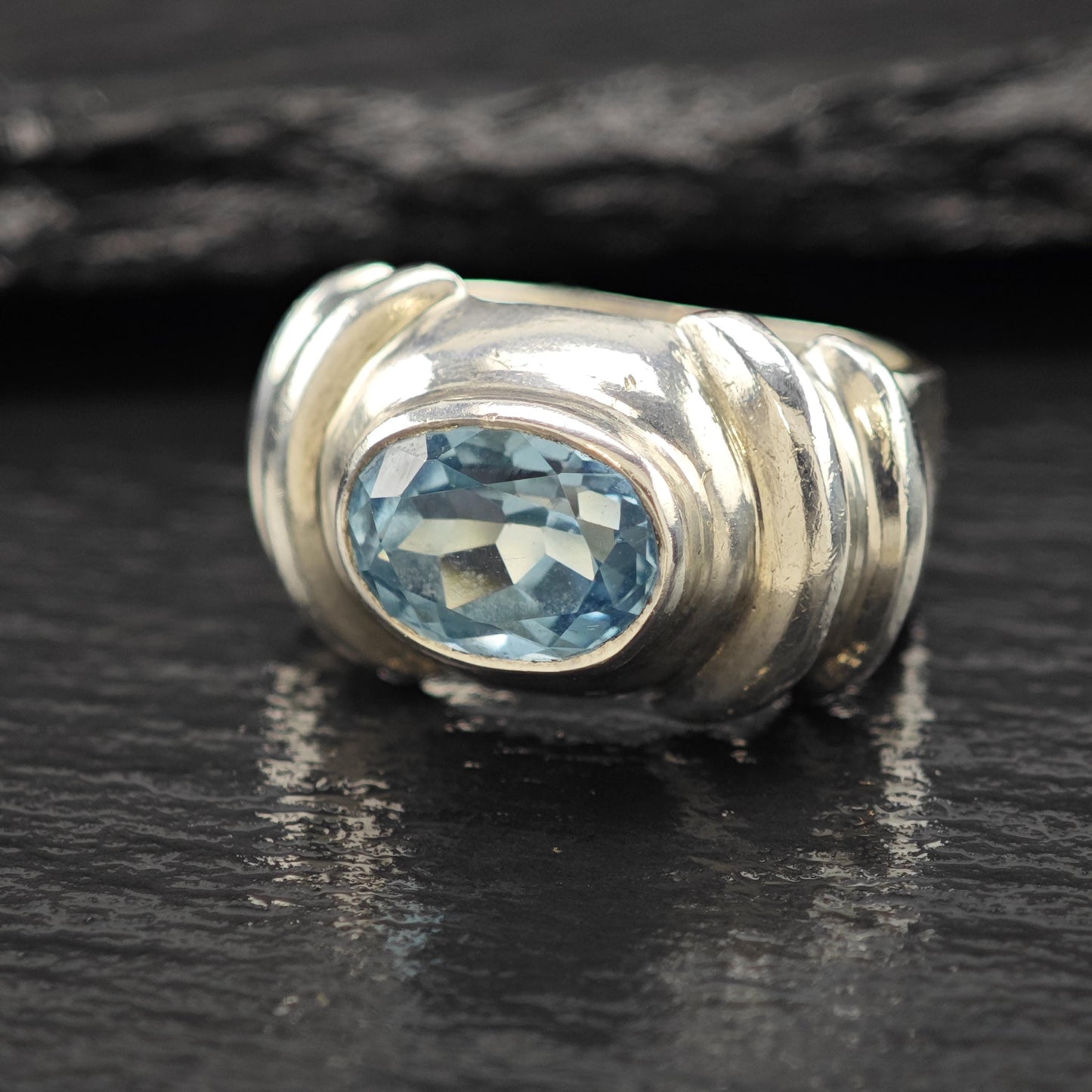 Blue Topaz Ring Sterling Silver Jewelry Size 6 R6099