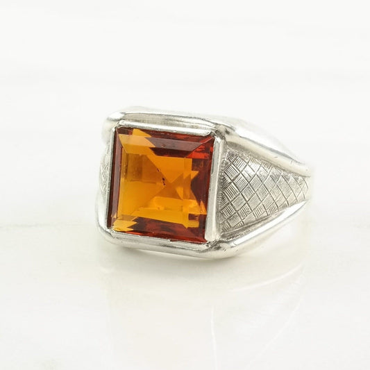 Art Deco Clark and Coombs Sterling Silver Ring, Paste Orange Size 12