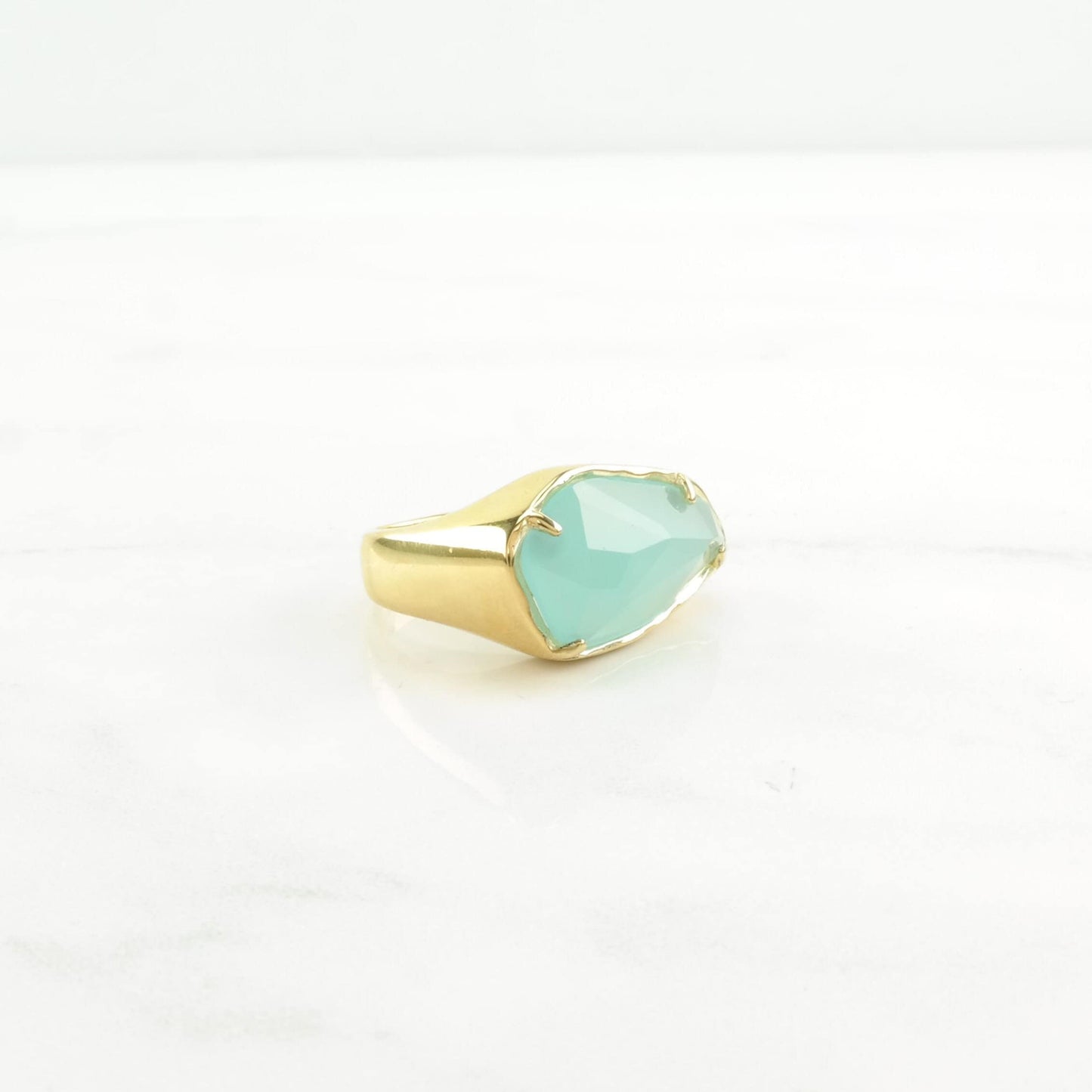 Sterling Silver Ring Chalcedony Gold Gilded Blue Size 6