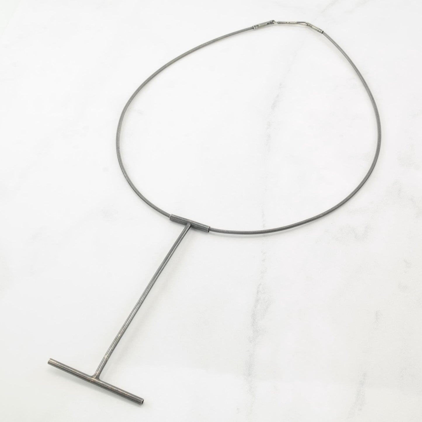 Vintage Sterling Silver Studio, Minimalist, Oxidized Spring like Choker Necklace