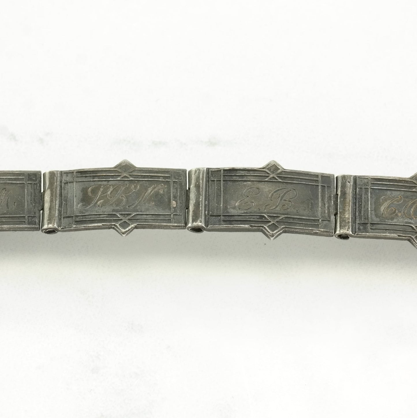 Memorial Antique, 1915 Sterling Silver Line Bracelet Engraved, Initials