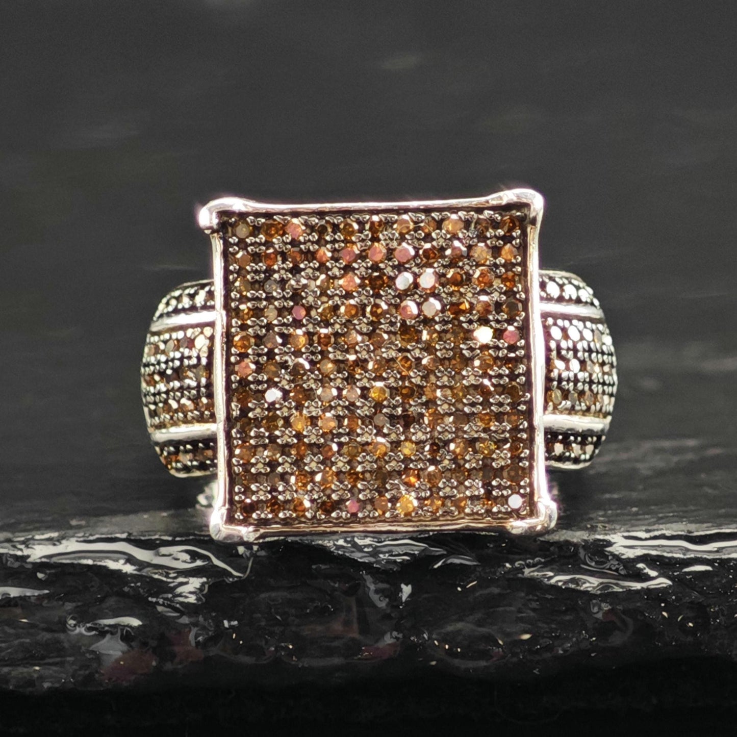 3/4 cttw Brown Diamond Square Sterling Silver Ring Sz 6 R6550