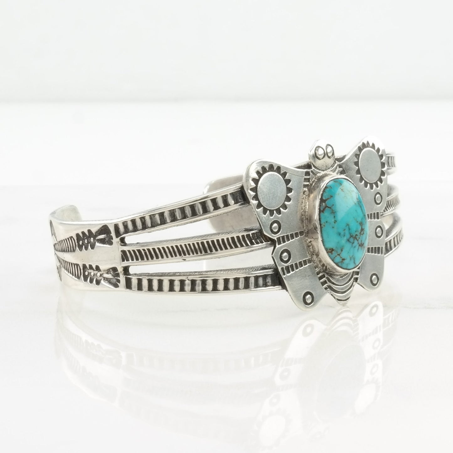 Native American Sterling Silver Cuff Bracelet Blue Turquoise Butterfly