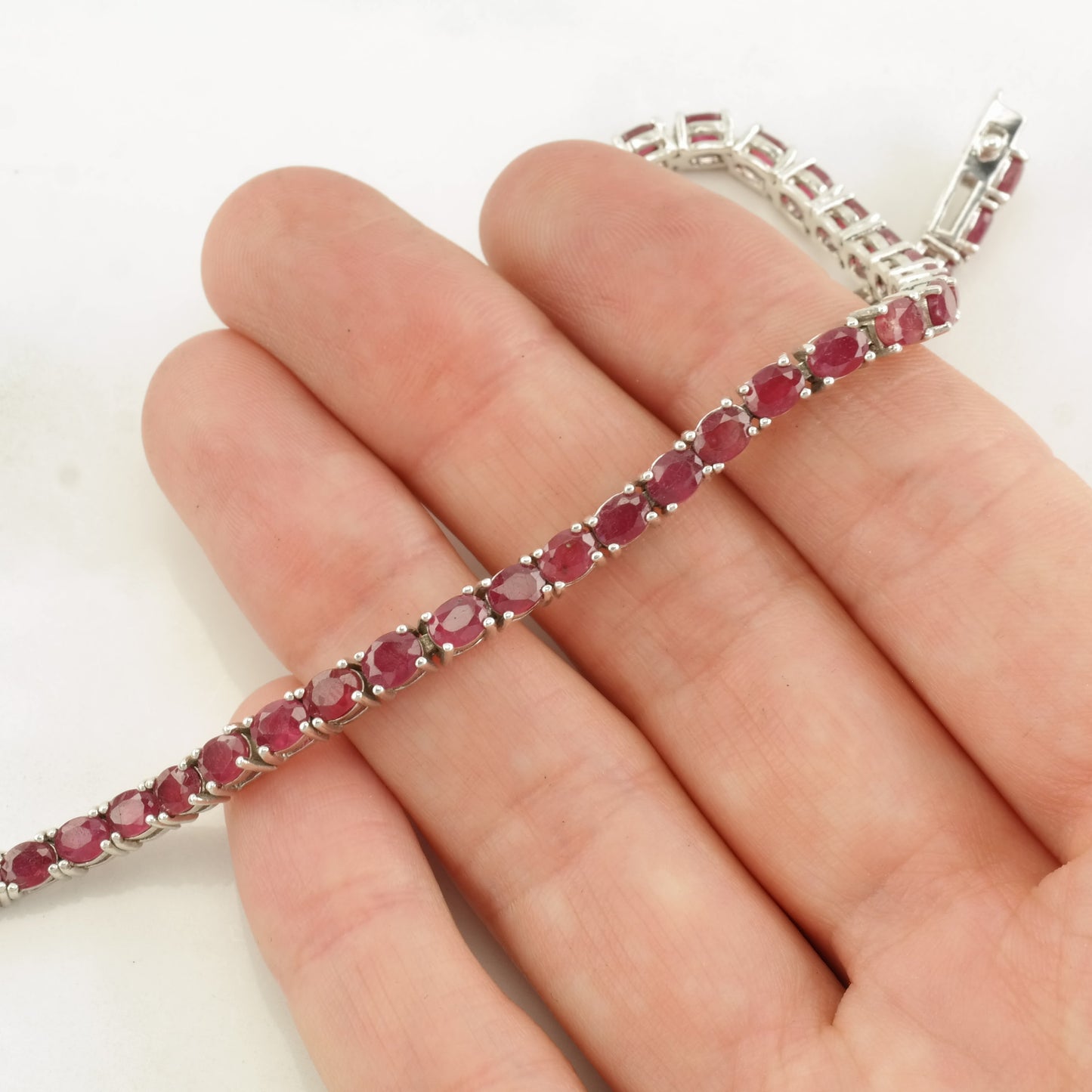 Sterling Silver Tennis Bracelet Lead Glass Filled Ruby