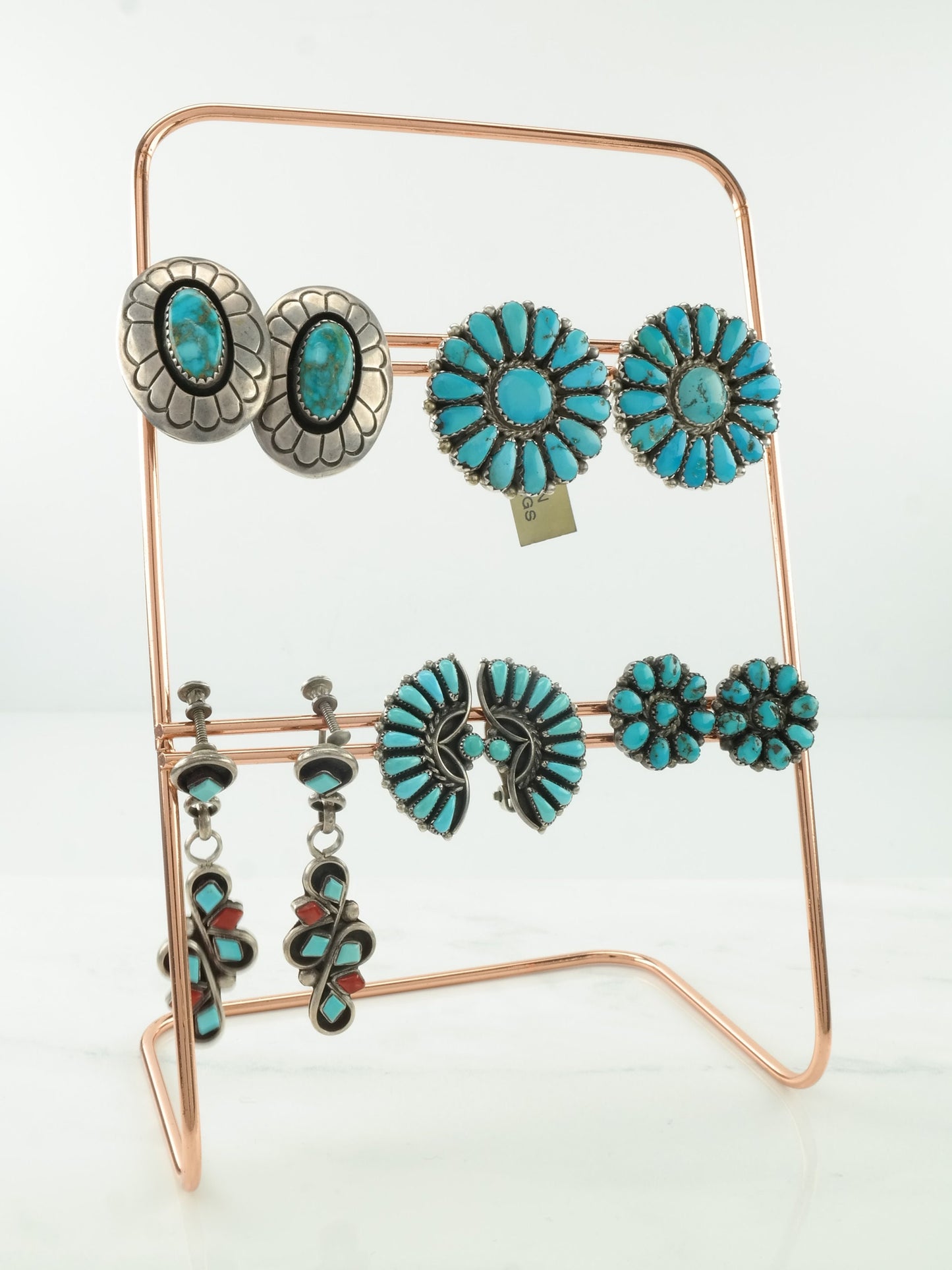 Native American Sterling Silver Blue Turquoise Shadowbox Clip on Earrings