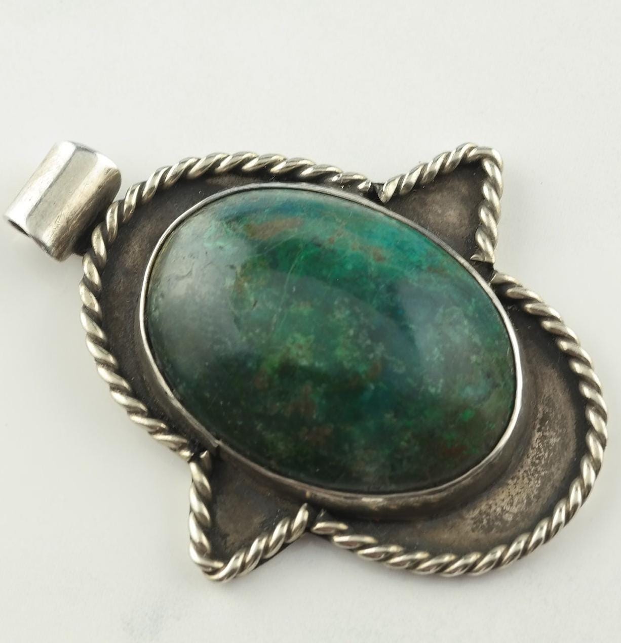 Vintage Jerusalem Stone Hand of Hamsa Sterling Silver Pendant