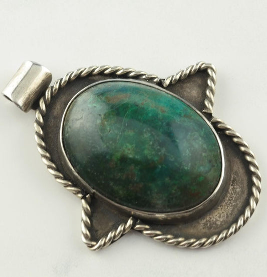 Vintage Jerusalem Stone Hand of Hamsa Sterling Silver Pendant