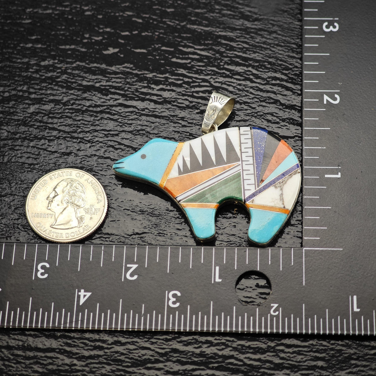 SW Multi-stone Inlay Bear Sterling Silver Pendant P3096