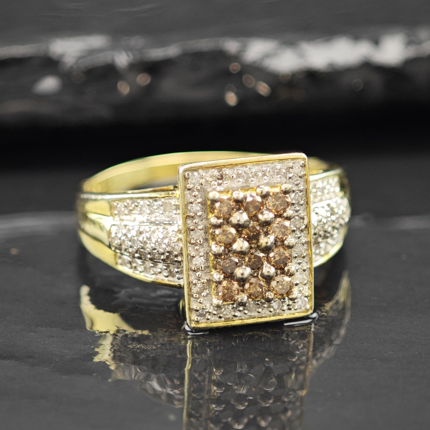 White Brown Diamonds Gold Plated Ring Sterling Silver Sz 8 3/4 R6240