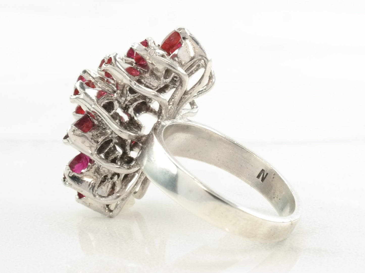 Sterling Silver Ring Ruby Cluster Size 5