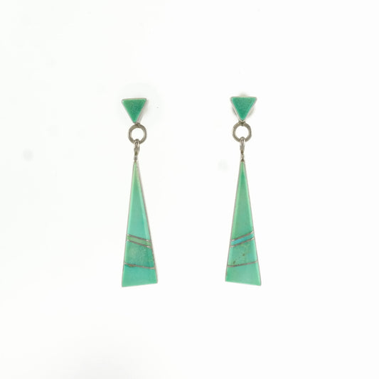 Vintage Sterling Silver Stud, dangle Earrings Native American Blue Turquoise Inlay