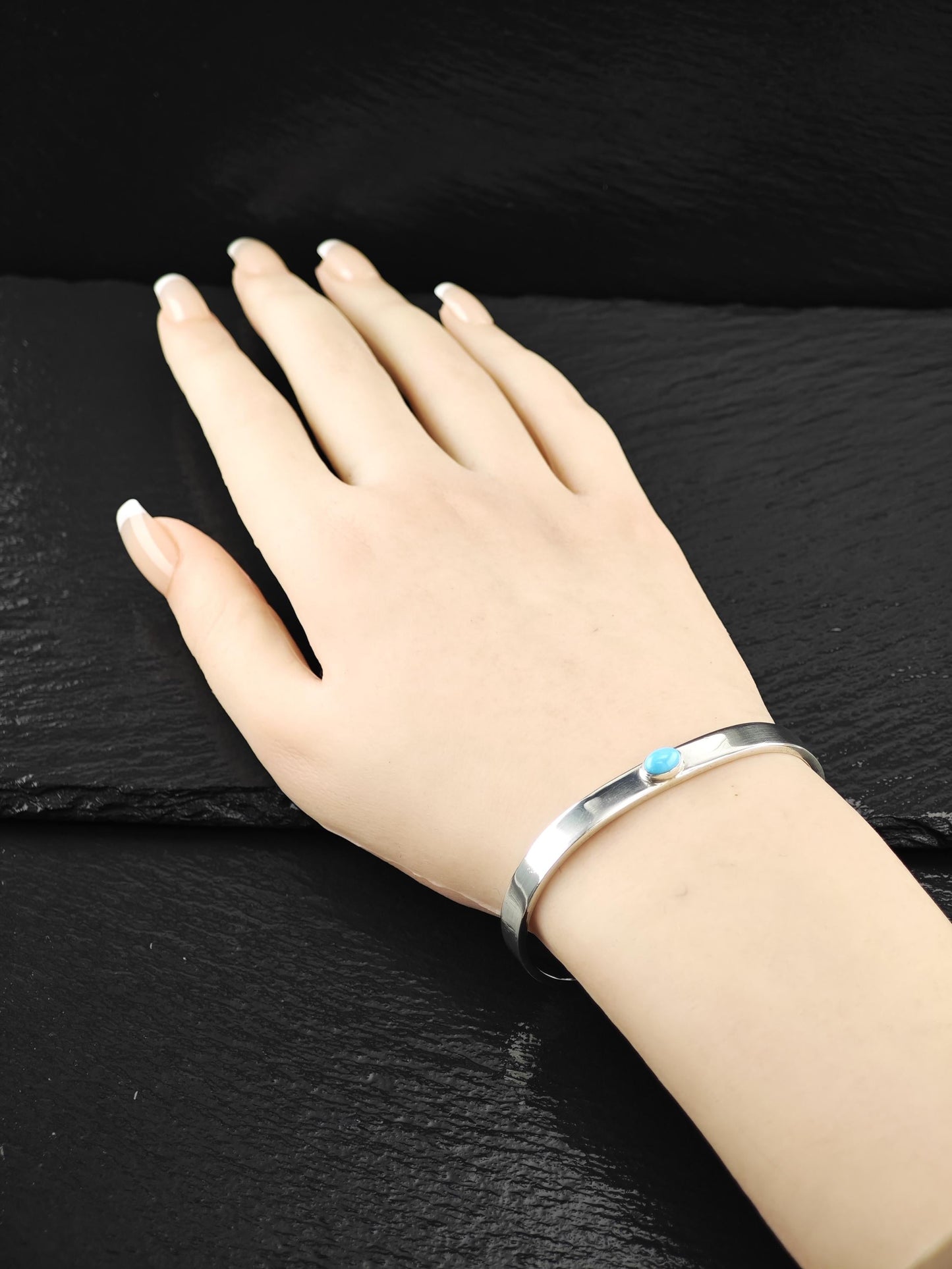 Navajo, Native American Minimalist Turquoise Cuff Bracelet Sterling Silver Stackable