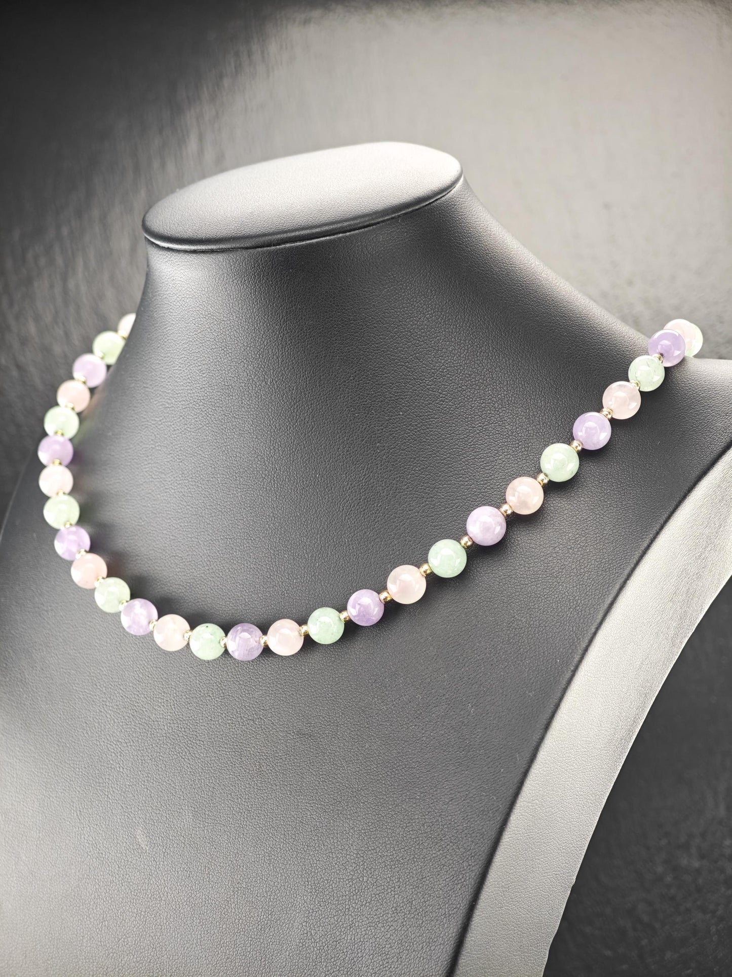 Multi-color Quartz, 14k Gold Clasp, Beaded Necklace Sterling Silver N2470