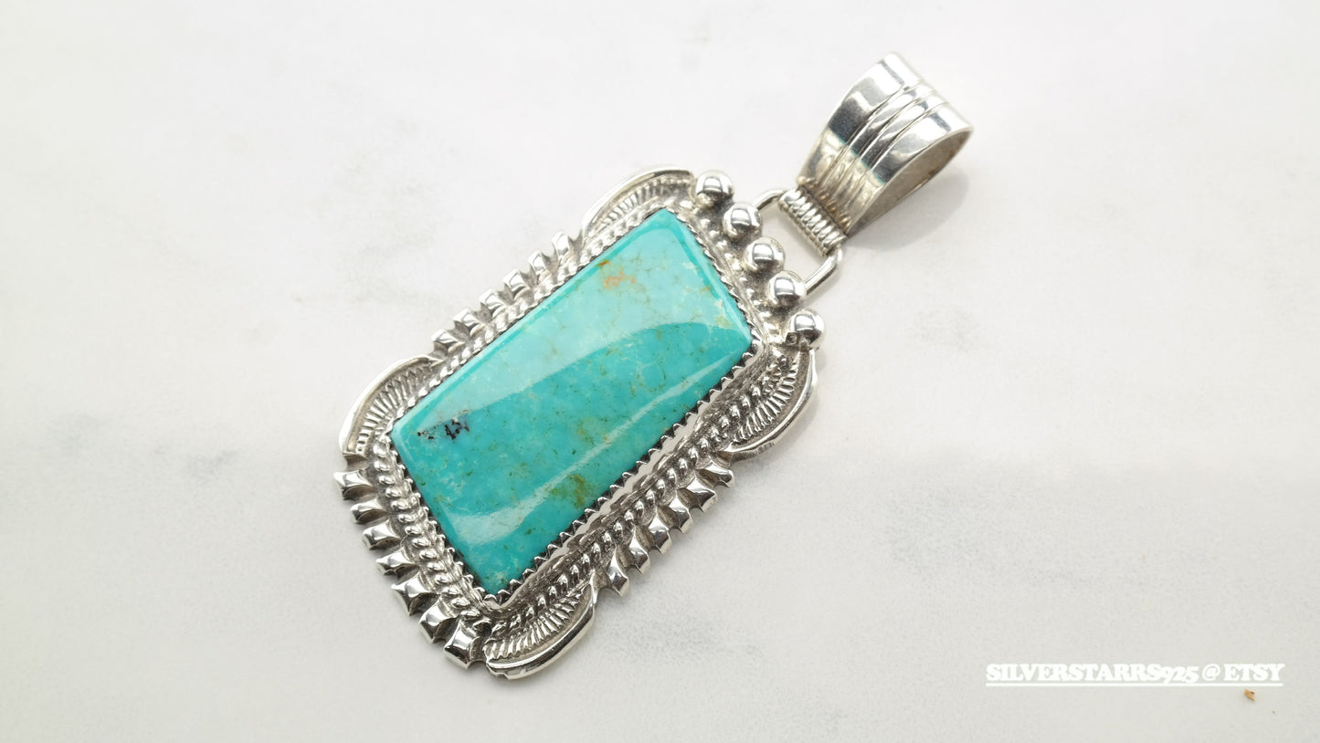 Begay Native American Turquoise Water Web Sterling Silver Pendant