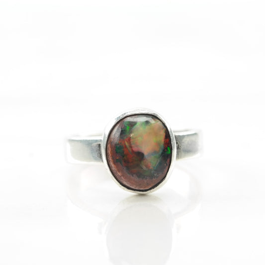 Vintage Minimalist Boulder Opal Silver Ring Sterling Size 5 1/2