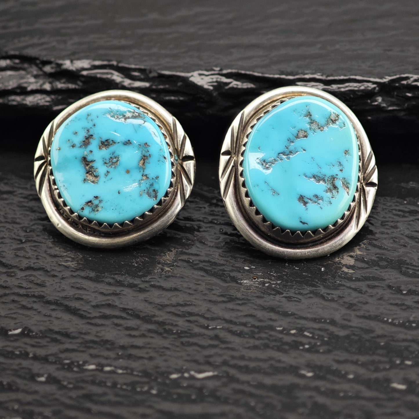 Vintage Native American Sleeping Beauty Turquoise Sterling Silver Stud Earrings ER3173