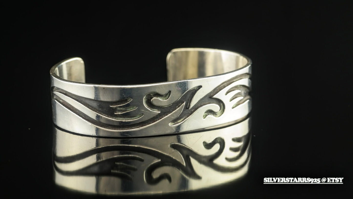 Sterling Silver Incise Cuff Bracelet 6"