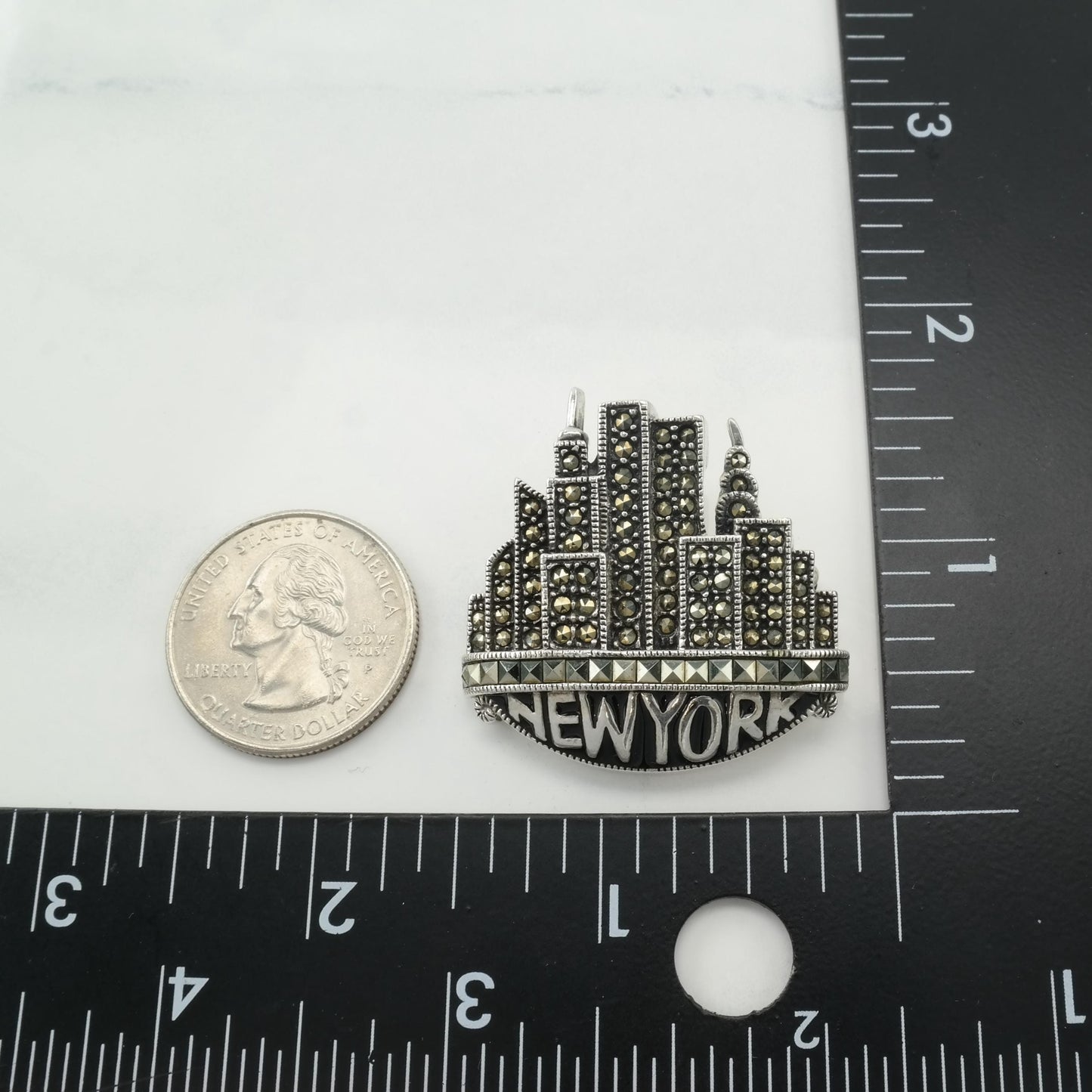 Judith Jack New York Brooch Sterling Silver Skyline Enamel Marcasite