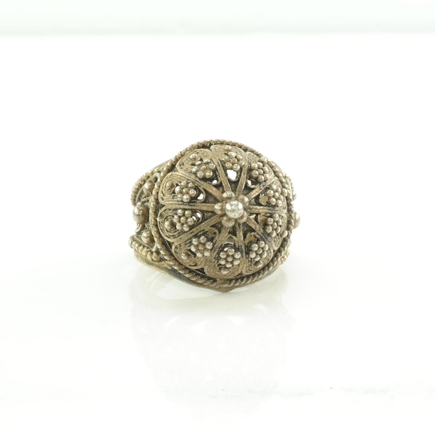 Israel Silver Ring Brass Toned Filigree Sterling Size 8 (adjustable)