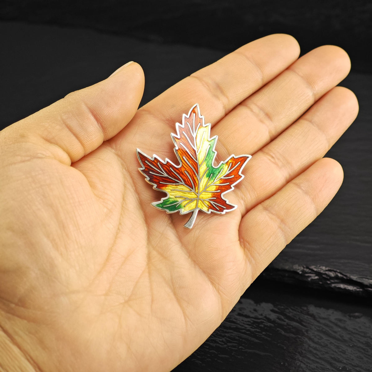 BMCo Enamel Maple Leaf Sterling Silver Brooch B2238