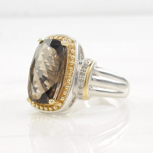 Designer Ring Smoky Quartz, Diamond Gold Tone Accent Sterling Silver Size 10