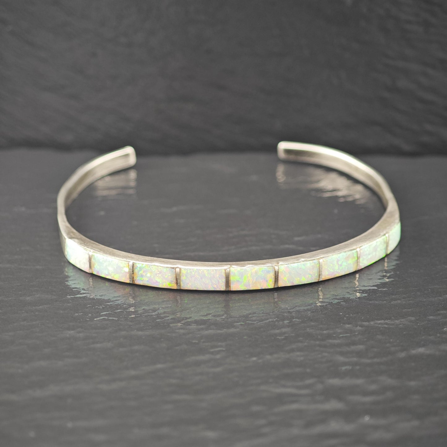 Native American Opal Inlay Cuff Bracelet Sterling Silver