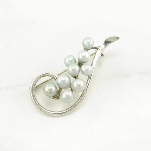 Vintage Mings Sterling Silver Brooch Pearl