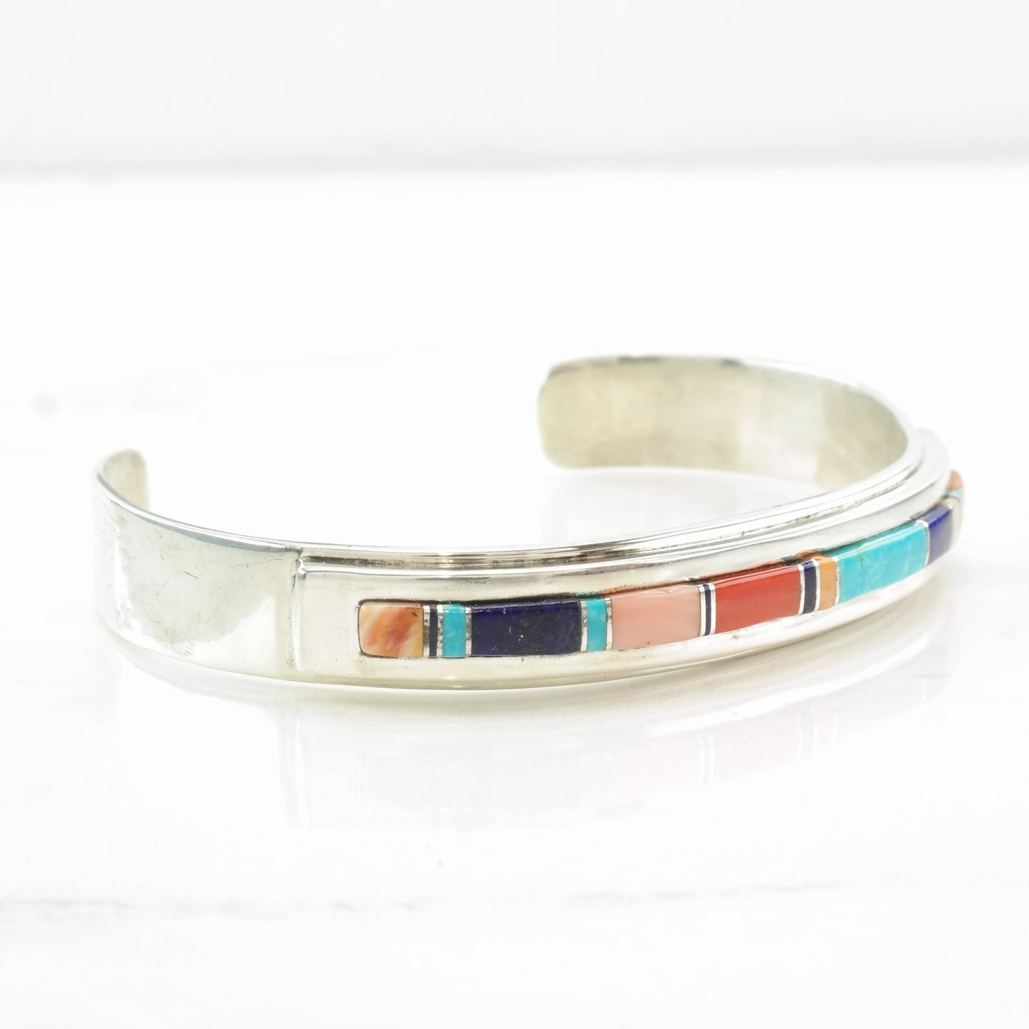 Native American Sterling Silver Cuff Bracelet Multi Gem