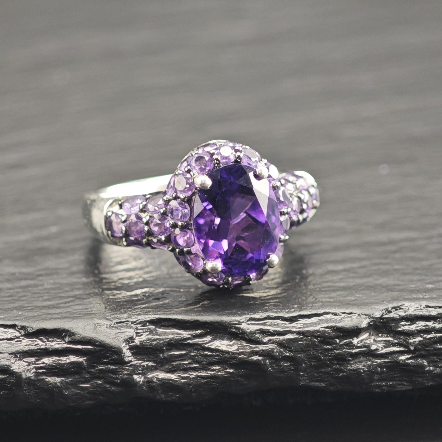 Amethyst Pave Sterling Silver Ring Sz 5 R6743