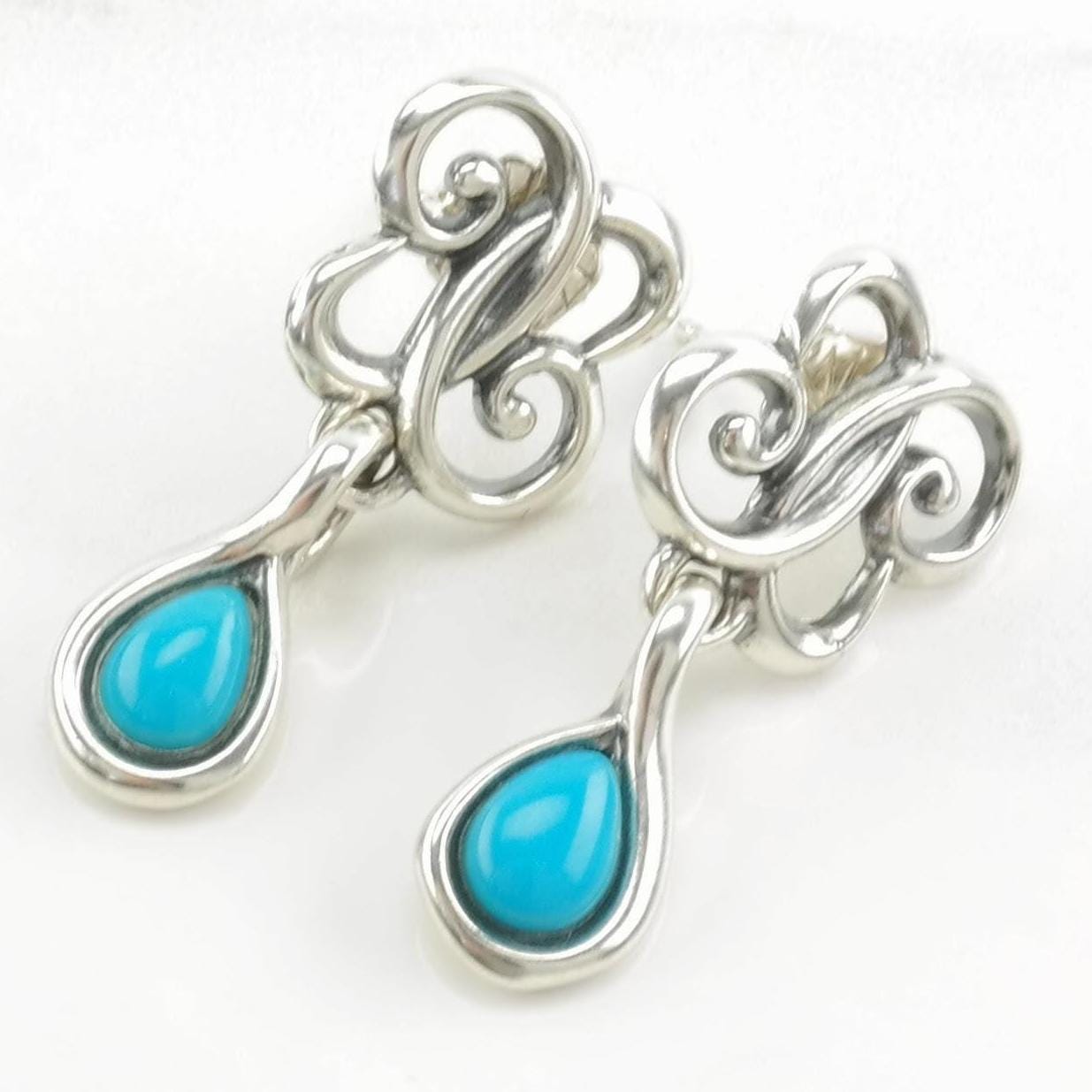 Vintage Carolyn Pollack Blue Turquoise Scroll Stud/Dangle Earrings Sterling Silver