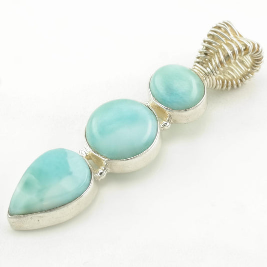 Vintage Larimar Wire Wrapped Bale Sterling Silver Pendant