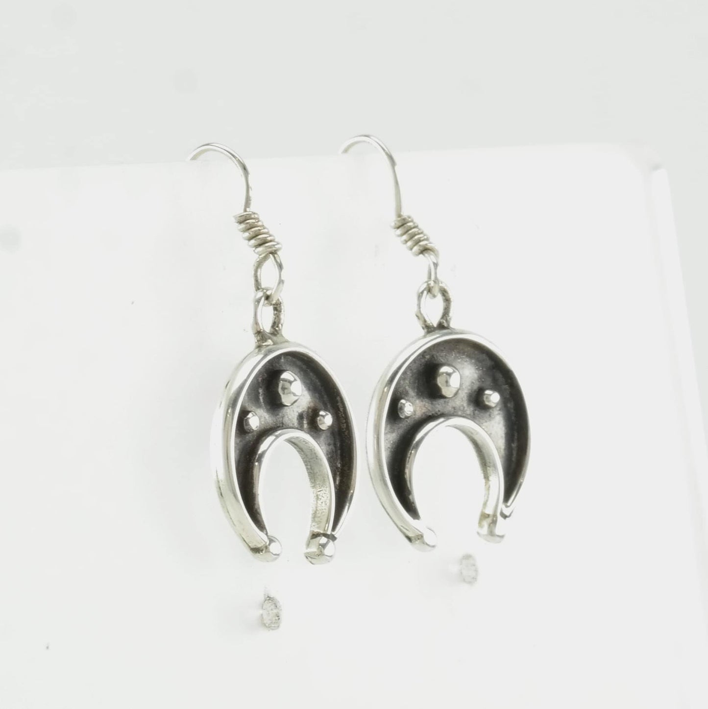 Native American Sterling Silver Shadowbox Crescent Earrings Fish hook