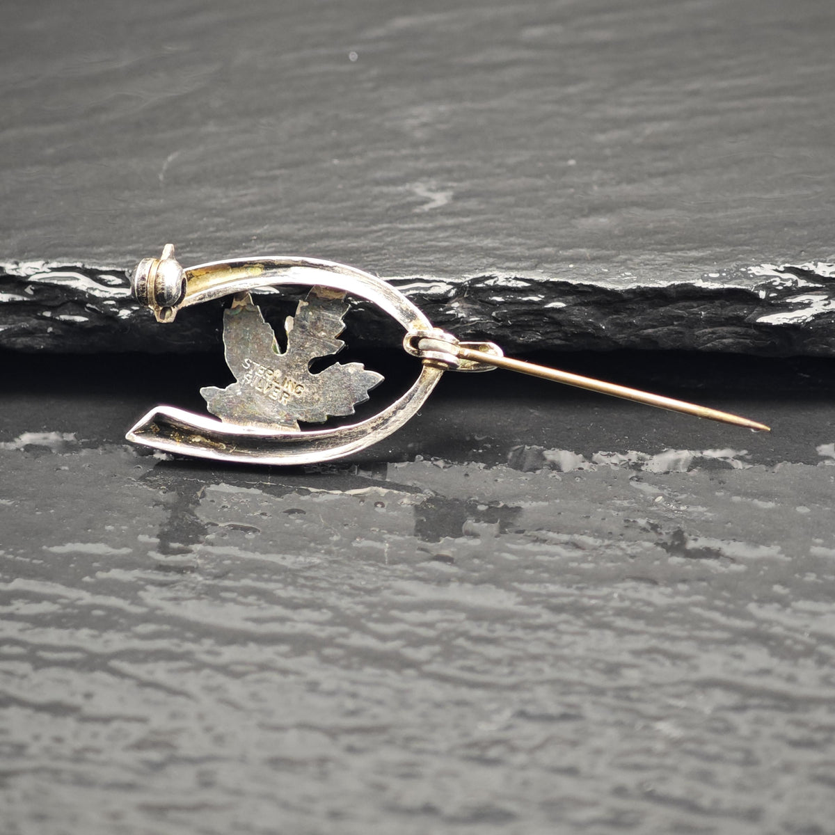 Enamel Maple Lead Wishbone Sterling Silver Brooch B2254