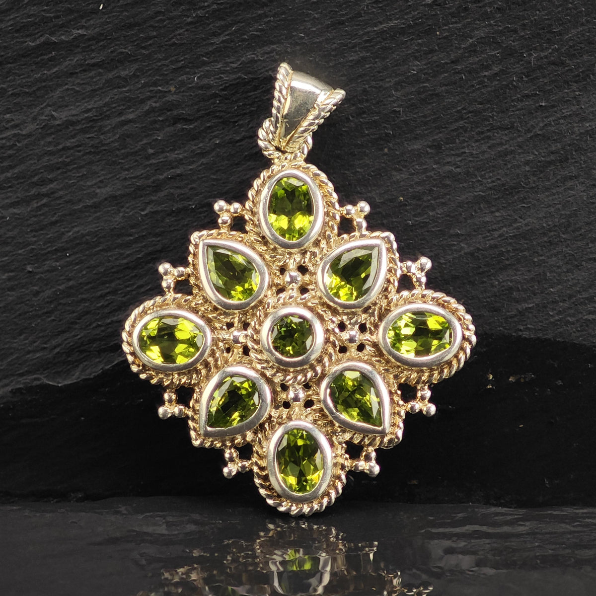 Peridot Multistone Square Sterling Silver Pendant P3137
