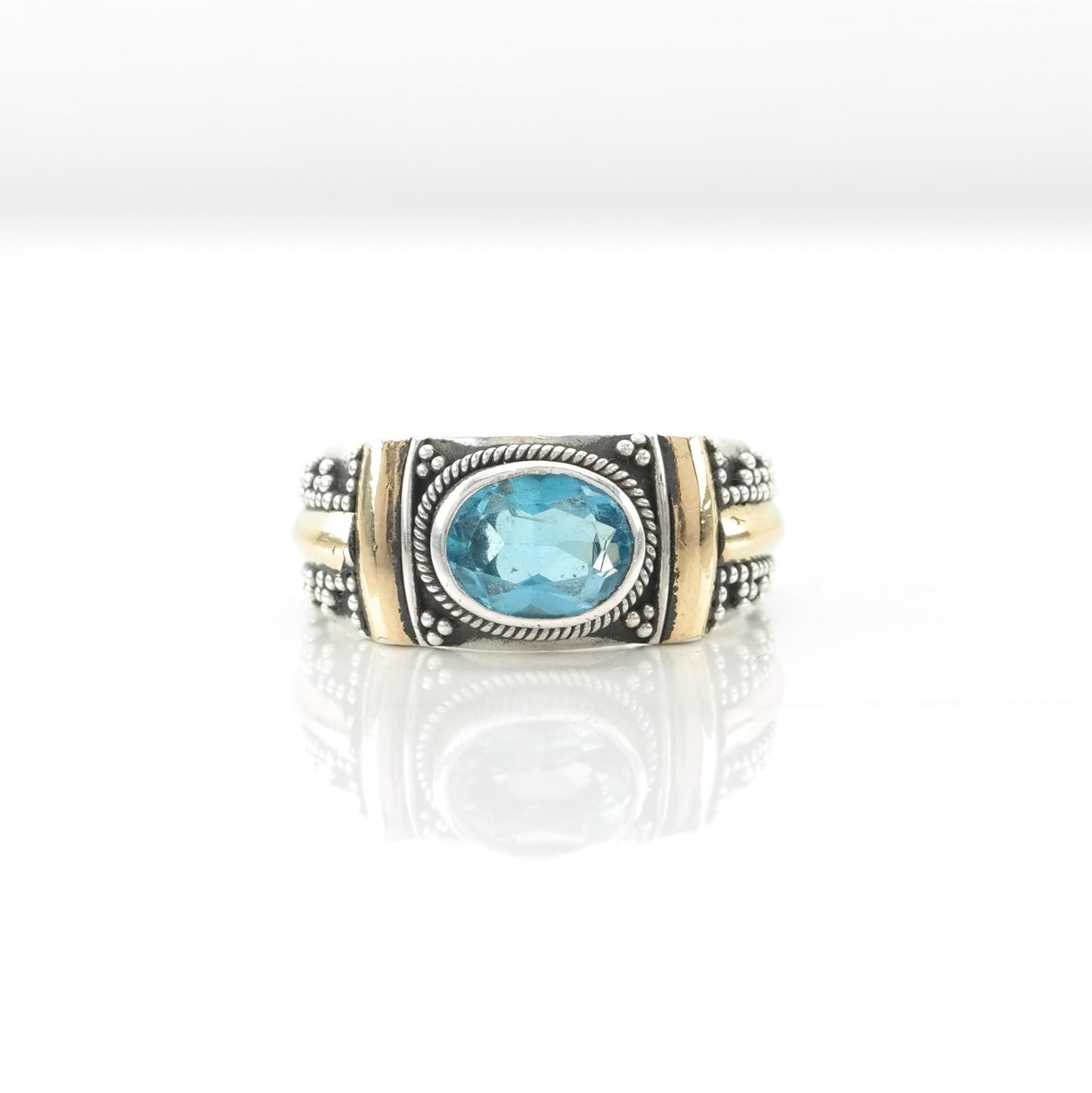 Vintage Blue Topaz Sterling Silver Ring Gold Tone Size 5 1/2