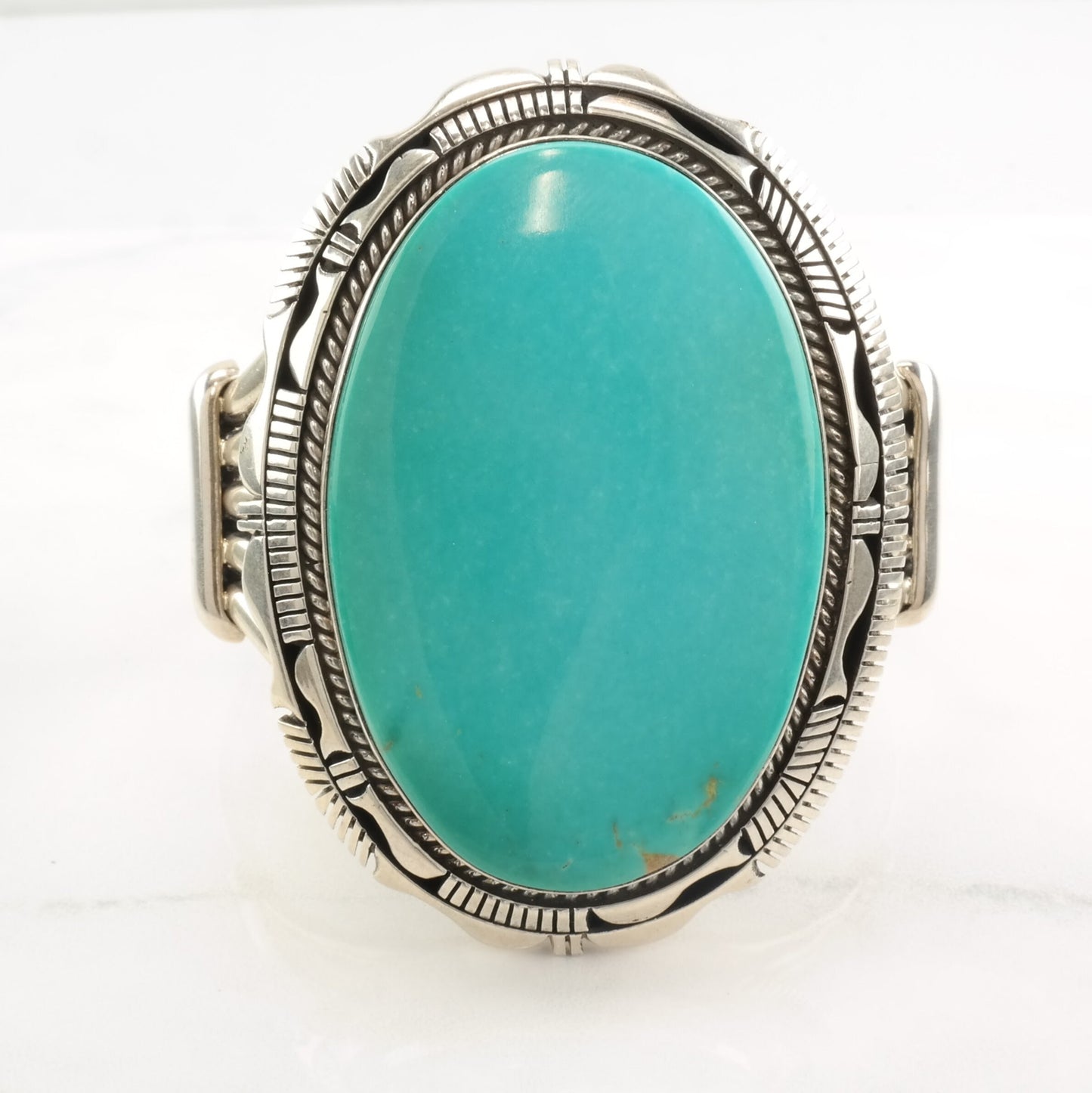 Eugene Belone Sterling Silver Cuff Bracelet Large Turquoise Cabochon American Mine